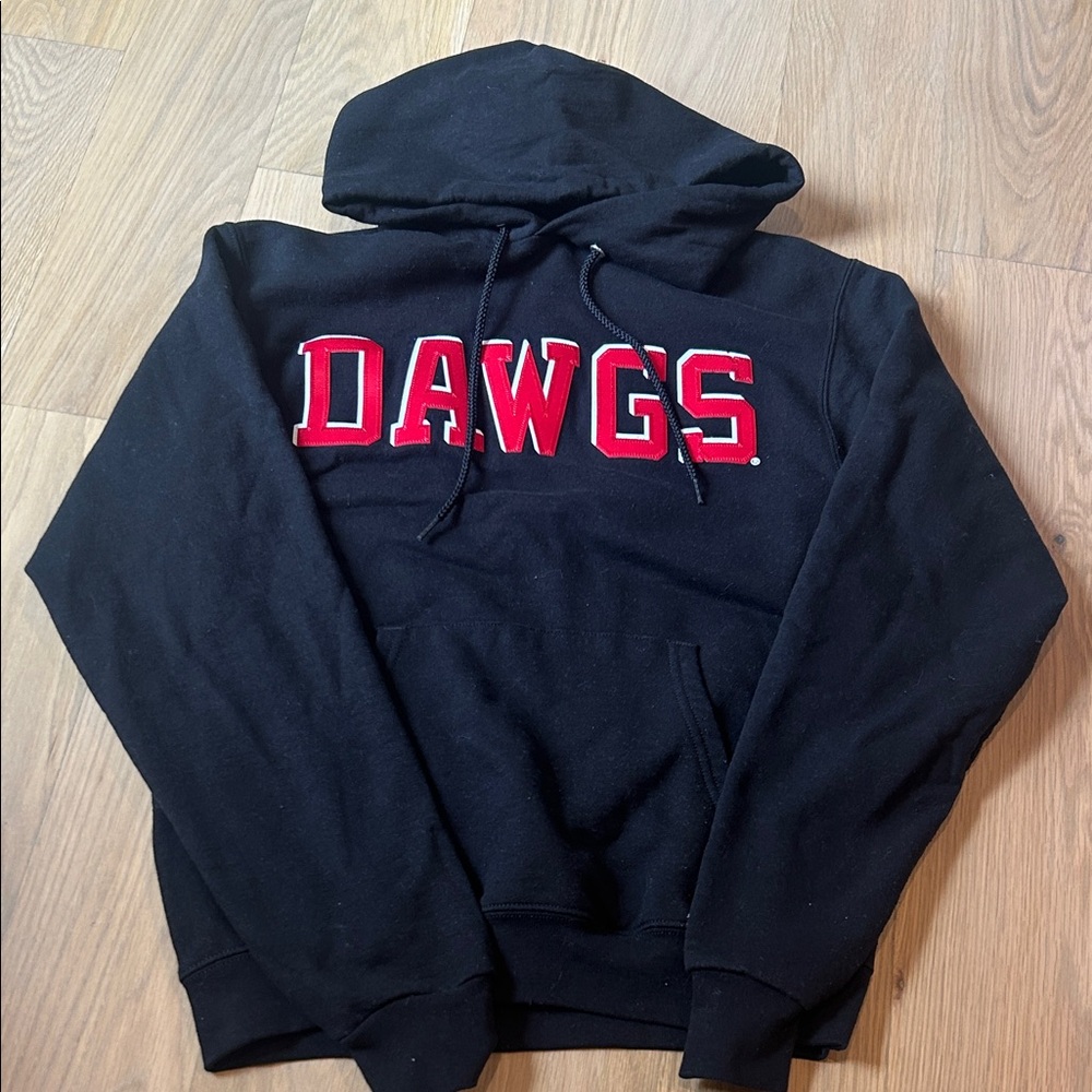 Champion Black Hoodie with Red Lettering